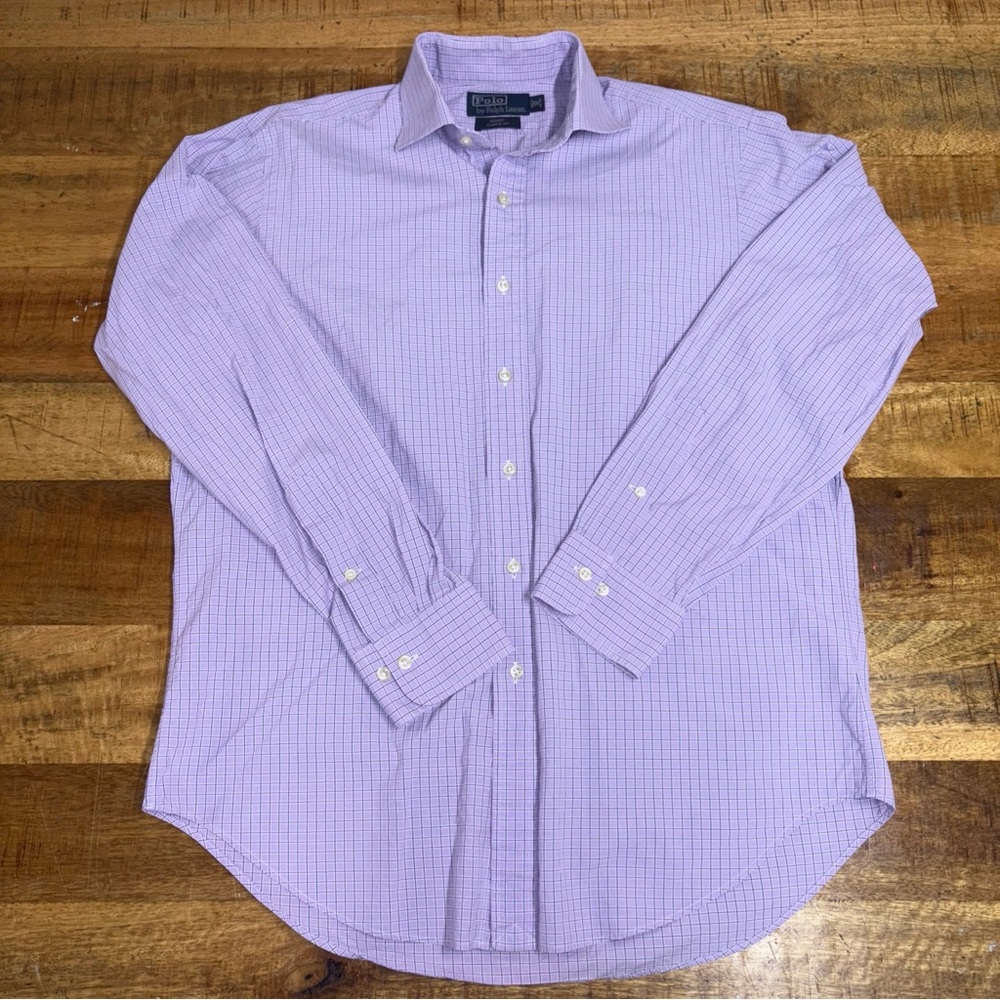 Polo By RALPH LAUREN Regent Classic Fit Pink Blue White Shirt Size 16/34-35